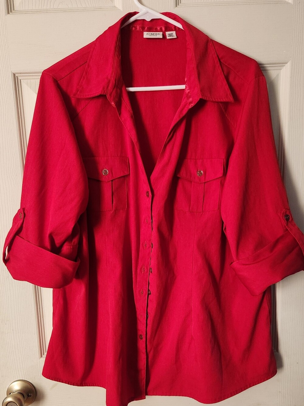 Cato Women's Red Button-Down Shirt with Chest Pockets